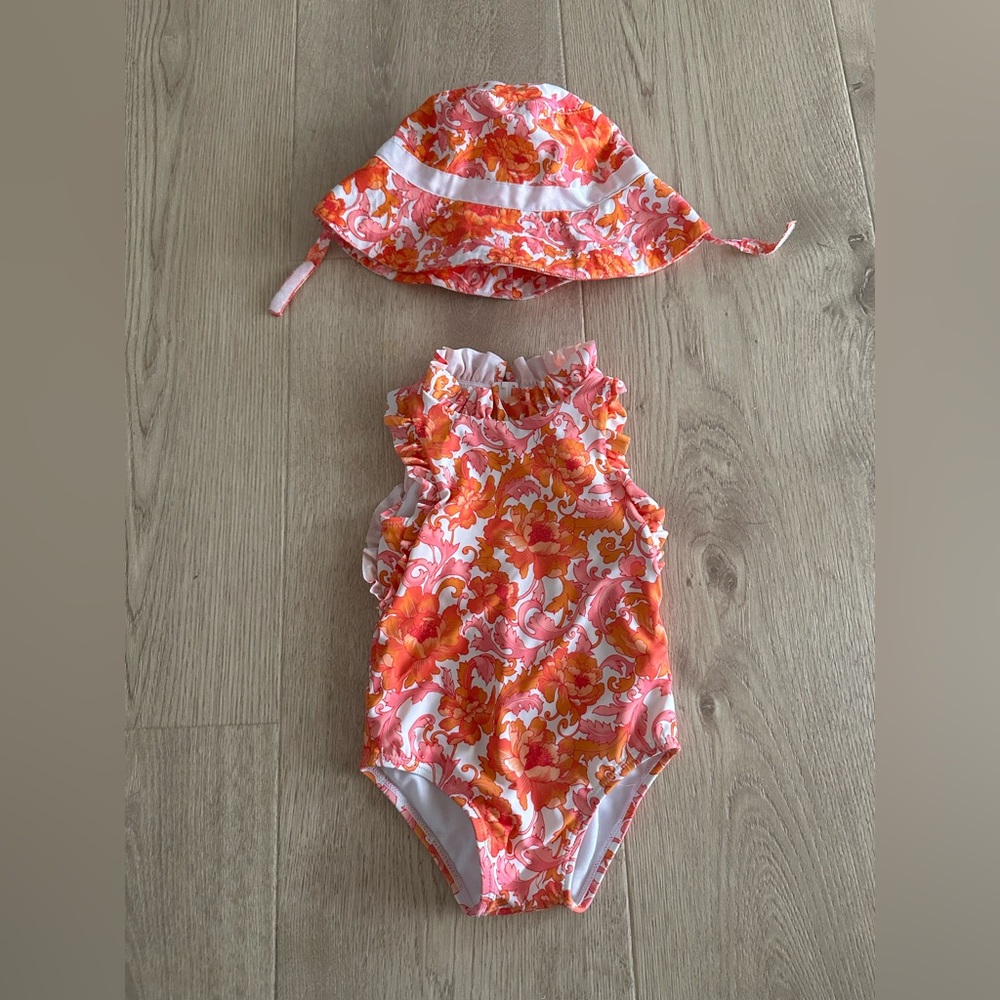 Jamie and Jack one piece bathing suit with matching hat